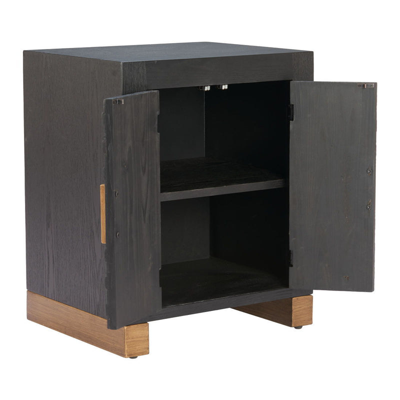 Distressed Wood Floor Shelf End Table With Two Shelves - Black / Natural