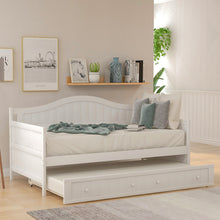 Load image into Gallery viewer, Twin Wooden Daybed with Trundle Bed, Sofa Bed for Bedroom Living Room,White
