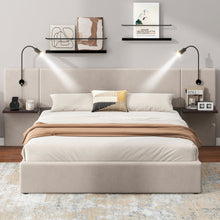 Load image into Gallery viewer, Full Size Storage Upholstered Hydraulic Platform Bed with 2 Shelves, 2 Lights and USB, Beige
