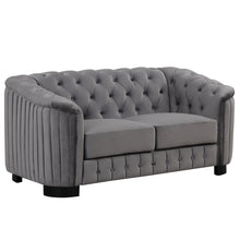 Load image into Gallery viewer, 64&quot; Velvet Upholstered Loveseat Sofa,Modern Loveseat Sofa with Thick Removable Seat Cushion,2-Person Loveseat Sofa Couch for Living Room,Bedroom,or Small Space,Gray
