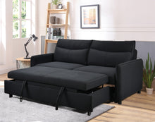 Load image into Gallery viewer, 3 in 1 Convertible Sleeper Sofa Bed, Modern Fabric Loveseat Futon Sofa Couch w/Pullout Bed, Small Love Seat Lounge Sofa w/Reclining Backrest, Furniture for Living Room, Black
