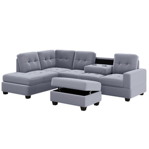 Orisfur. Modern Sectional Sofa with Reversible Chaise, L Shaped Couch Set with Storage Ottoman and Two Cup Holders for Living Room