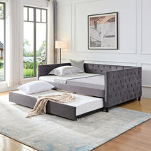 Load image into Gallery viewer, Sofa bed with wheels, upgraded velvet upholstered sofa bed, with Button and Copper Nail on Square Arms,bedroom living room furniture (gray,full,82.75&quot;x58&quot;x30.75&quot;)
