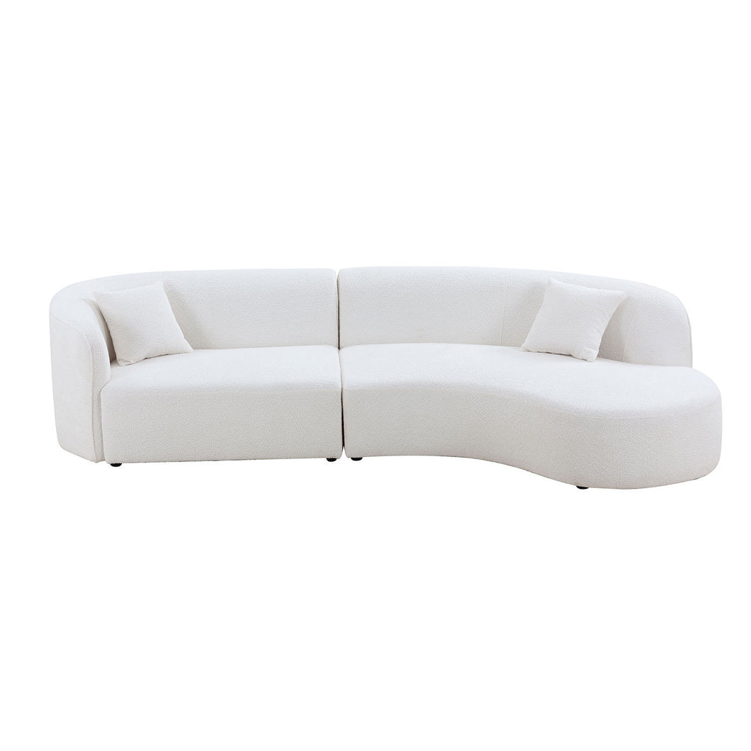 Luxury Modern Style Living Room Upholstery Curved Sofa with Chaise 2-Piece Set, Right Hand Facing Sectional,  Boucle Couch, White