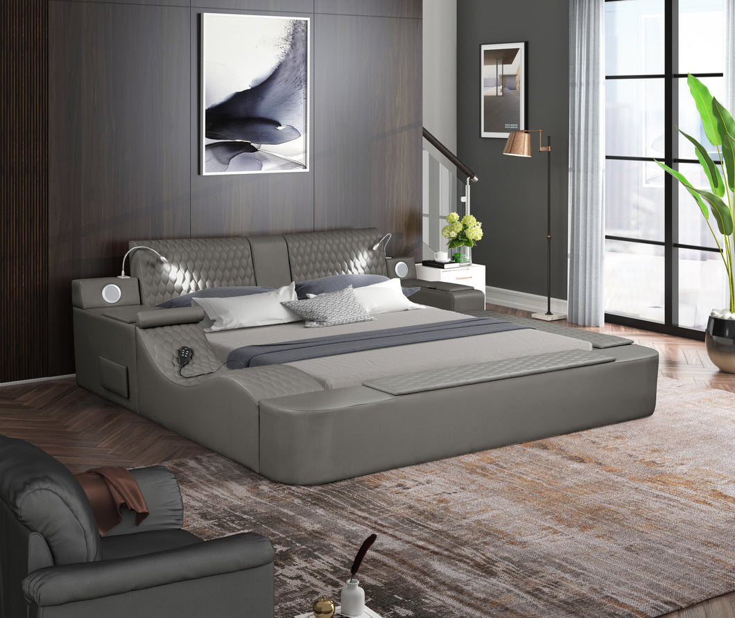 Zoya Smart Multifunctional Queen Size Bed Made with Wood in Gray
