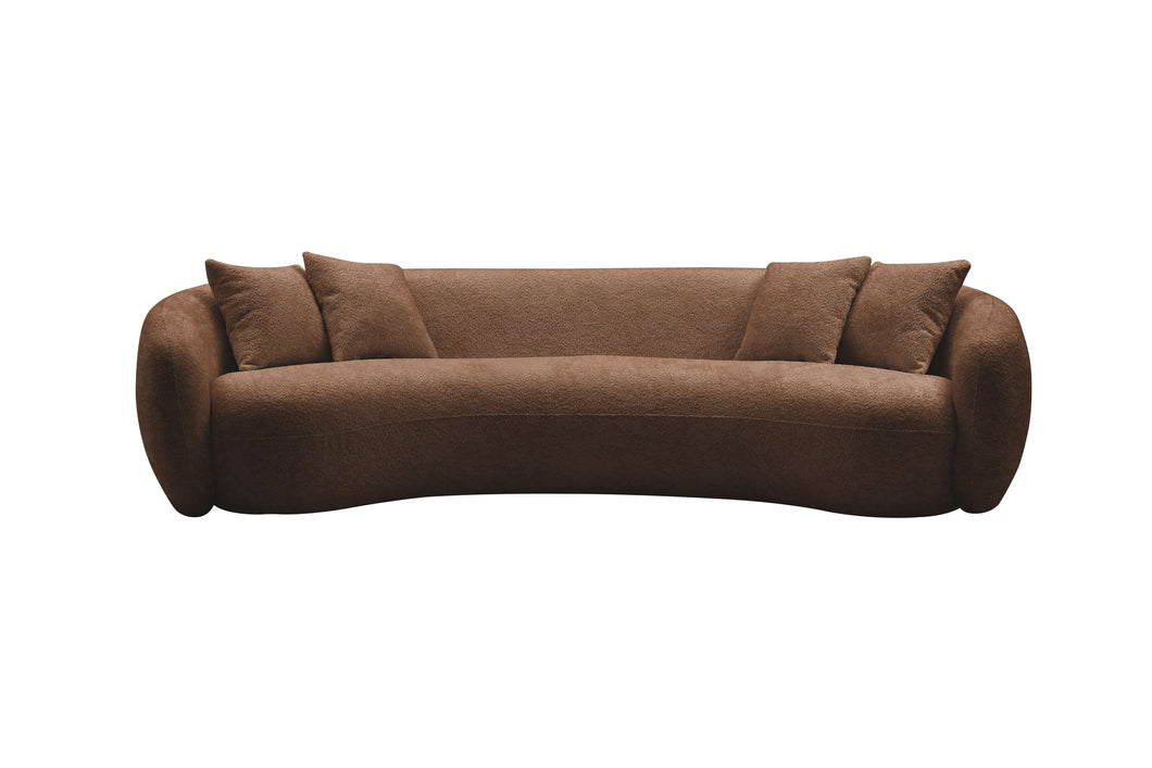 102'' 5-Seater Boucle Sofa Modern Sectional Half Moon Leisure Couch Curved Sofa Teddy Fleece Brown