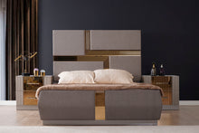 Load image into Gallery viewer, Lorenzo Gold Detailed Tufted Upholstery King Bed made with Wood in Gray
