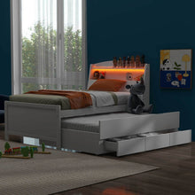 Load image into Gallery viewer, Twin Size Platform Bed with Storage LED Headboard, Twin Size Trundle and 3 Drawers, White
