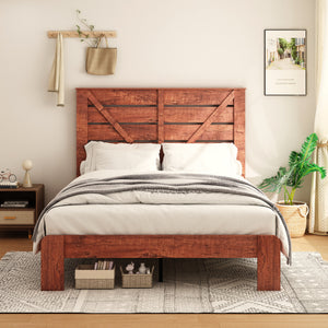 King Bed Frame Headboard , Wood Platform Bed Frame , Noise Free,No Box Spring Needed and Easy Assembly Tool,Large Under Bed Storage, Vintage Brown