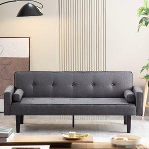 Futon Sofa Bed Convertible Couch Bed with Armrests Modern Living Room Linen Sofa Bed, Folding Recliner Futon Couch Sleeper Set with Solid Wood legs