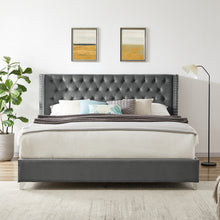 Load image into Gallery viewer, B100S King bed, Button designed Headboard,strong wooden slats + metal legs with Electroplate
