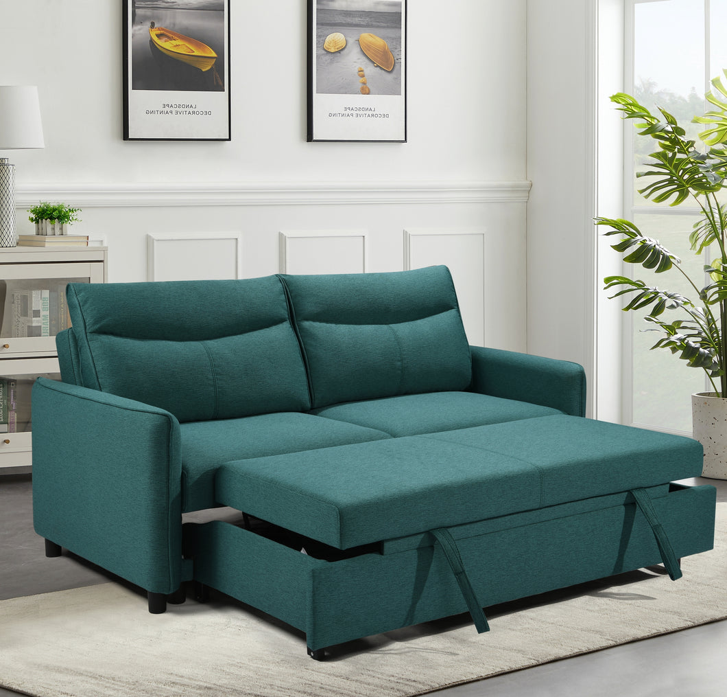 3 in 1 Convertible Sleeper Sofa Bed, Modern Fabric Loveseat Futon Sofa Couch w/Pullout Bed, Small Love Seat Lounge Sofa w/Reclining Backrest, Furniture for Living Room,Green