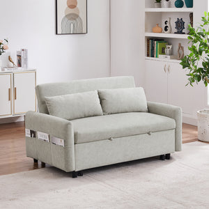 55.1" Pull Out Sleep Sofa Bed Loveseats Sofa Couch with Adjsutable Backrest, Storage Pockets, 2 Soft Pillows, USB Ports for Living Room, Bedroom, Apartment, Office, Beige (Old SKU WF307821AAA)