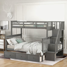 Load image into Gallery viewer, Stairway Twin-Over-Full Bunk Bed with Drawer, Storage and Guard Rail for Bedroom, Dorm, for Adults, Gray color(Old SKU: LP000219AAE)
