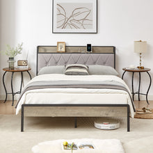 Load image into Gallery viewer, Bed frame with charging station full size, Grey, 83.1&#39;&#39; L x 56.1&#39;&#39; W x 39.2&#39;&#39; H.
