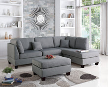 Load image into Gallery viewer, Grey Color 3pcs Sectional Living Room Furniture Reversible Chaise Sofa And Ottoman Polyfiber Linen Like Fabric Cushion Couch
