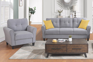 Modern Living Room Sofa Set Linen Upholstered Couch Furniture for Home or Office ,Light Grey-Blue,(1+3-Seat,Old Sku:SG000371AAA)