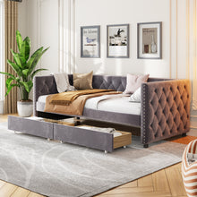 Load image into Gallery viewer, Sofa bed with drawers, modern velvet upholstered sofa bed with button tufted sofa bed frame with double drawers, bedroom living room furniture, Grey(83.47&#39;&#39;x42.91&#39;&#39;x30.71&#39;&#39;&#39;)
