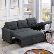 Load image into Gallery viewer, Upholstered Pull Out Sectional Sofa with Storage Chaise, Convertible Corner Couch, Dark Grey
