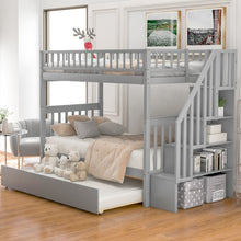 Load image into Gallery viewer, Twin over Twin Bunk Bed with Trundle and Storage, Gray
