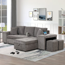 Load image into Gallery viewer, 104&quot; Modern L-Shape 3 Seat Reversible Sectional Couch, Pull Out Sleeper Sofa with Storage Chaise and 2 Stools for Living Room Furniture Set,Knox Charcoal (old sku:SG000431AAA)
