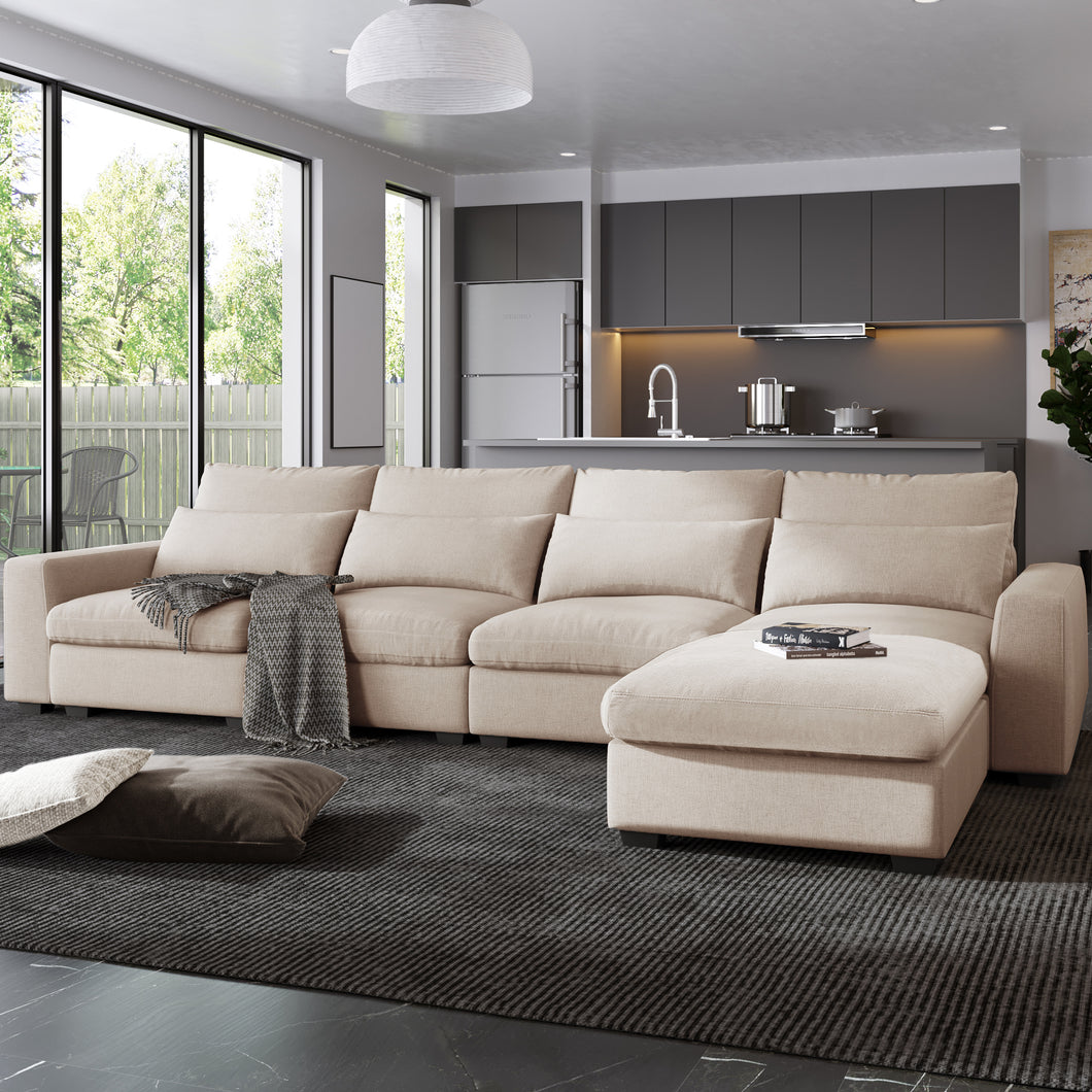 U_Style Modern Large L-Shape Feather Filled Sectional Sofa,  Convertible Sofa Couch with Reversible Chaise for Living Room