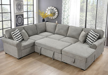 Load image into Gallery viewer, 117&quot; Oversized Sectional Sofa with Storage Chaise, Rolled Arms U Shaped Sectional Couch ,Removable Soft Backrest Cushions, with 4 Throw Pillows for Large Space Dorm Apartment,Light Gray
