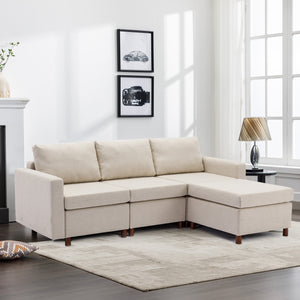 3 Seat Module Sectional Sofa Couch With 1 Ottoman for living room,Seat Cushion and Back Cushion Non-Removable and Non-Washable,Cream