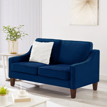 Load image into Gallery viewer, Modern Loveseat sofa for Living Room, Upholstered Velvet Small Couch with Wooden Legs for Livingroom Bedroom, Navy
