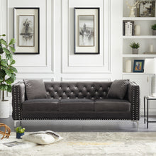 Load image into Gallery viewer, 82.3&quot; Width Modern Velvet Sofa Jeweled Buttons Tufted Square Arm Couch Grey,2 Pillows Included
