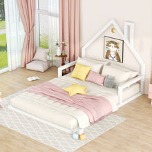 Load image into Gallery viewer, Full Size Wood Floor Bed with House-shaped Headboard, White
