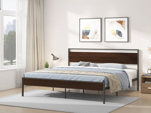 Ceres Metal Bed, Black with Walnut wood Headboard&Footboard, King