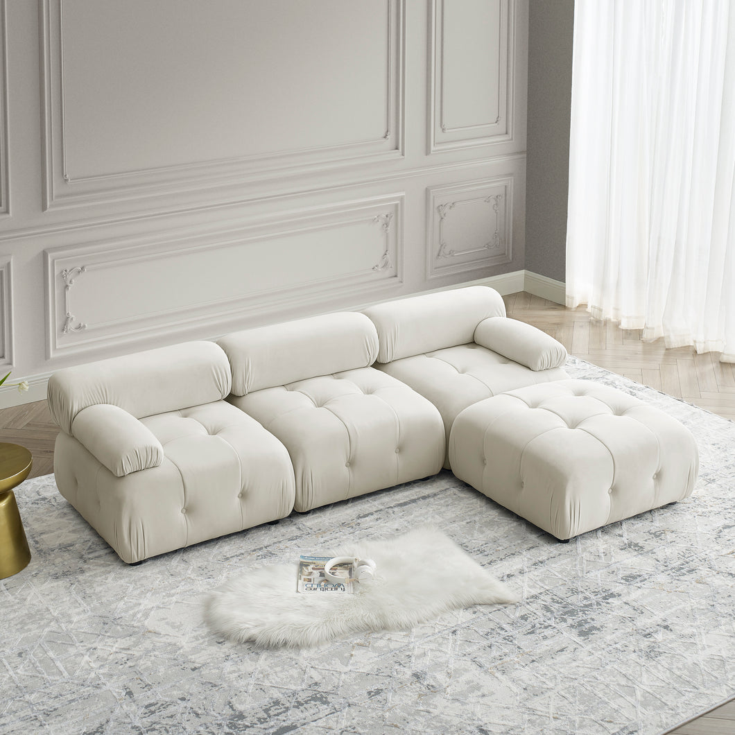 Modular Sectional Sofa, Button Tufted Designed and DIY Combination,L Shaped Couch with Reversible Ottoman, Beige Velvet