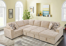 Load image into Gallery viewer, 123&quot; Oversized Sectional Sofa with Storage Chaise, U Shaped Sectional Couch with 4 Throw Pillows for Large Space Dorm Apartment. Beige
