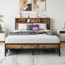 Load image into Gallery viewer, Queen Bed Frame with  Storage Headboard and 4 Drawers
