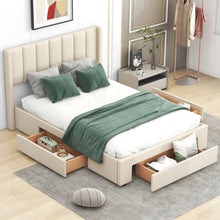 Load image into Gallery viewer, Full Size Upholstered Platform Bed with One Large Drawer in the Footboard and Drawer on Each Side,Beige
