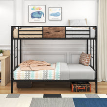 Load image into Gallery viewer, Bunk Bed Twin Over Twin Size Metal Bunk Bed with Ladder and Full-Length Guardrail, Metal Bunk Bed, Storage Space, No Box Spring Needed, Noise Free, Black
